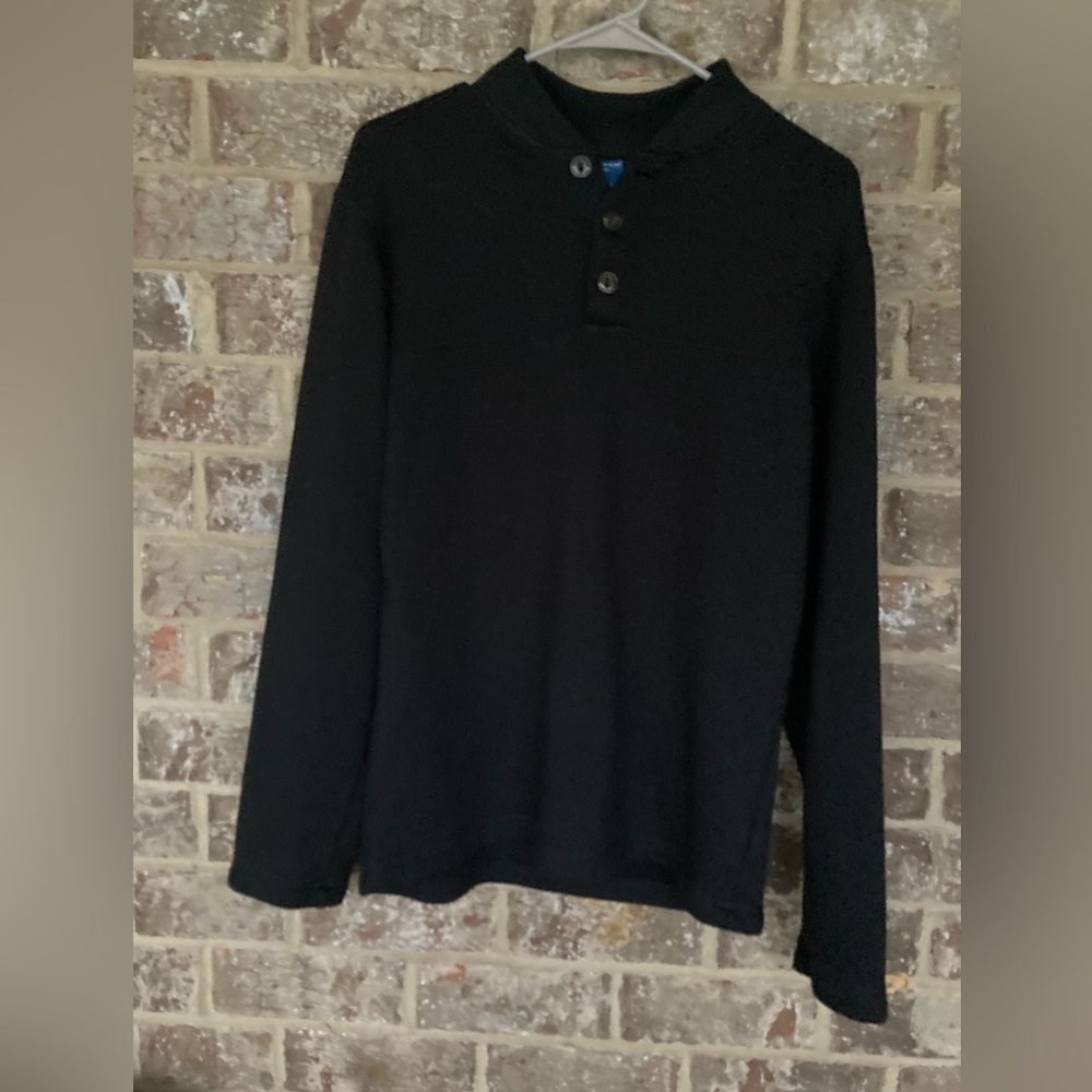 Men’s Puritan Black Polyester Knit sweater 1/4 button Size Small Vintage